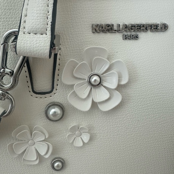 Karl Lagerfeld Winter White Satchel with Floral Details - Picture 3 of 9